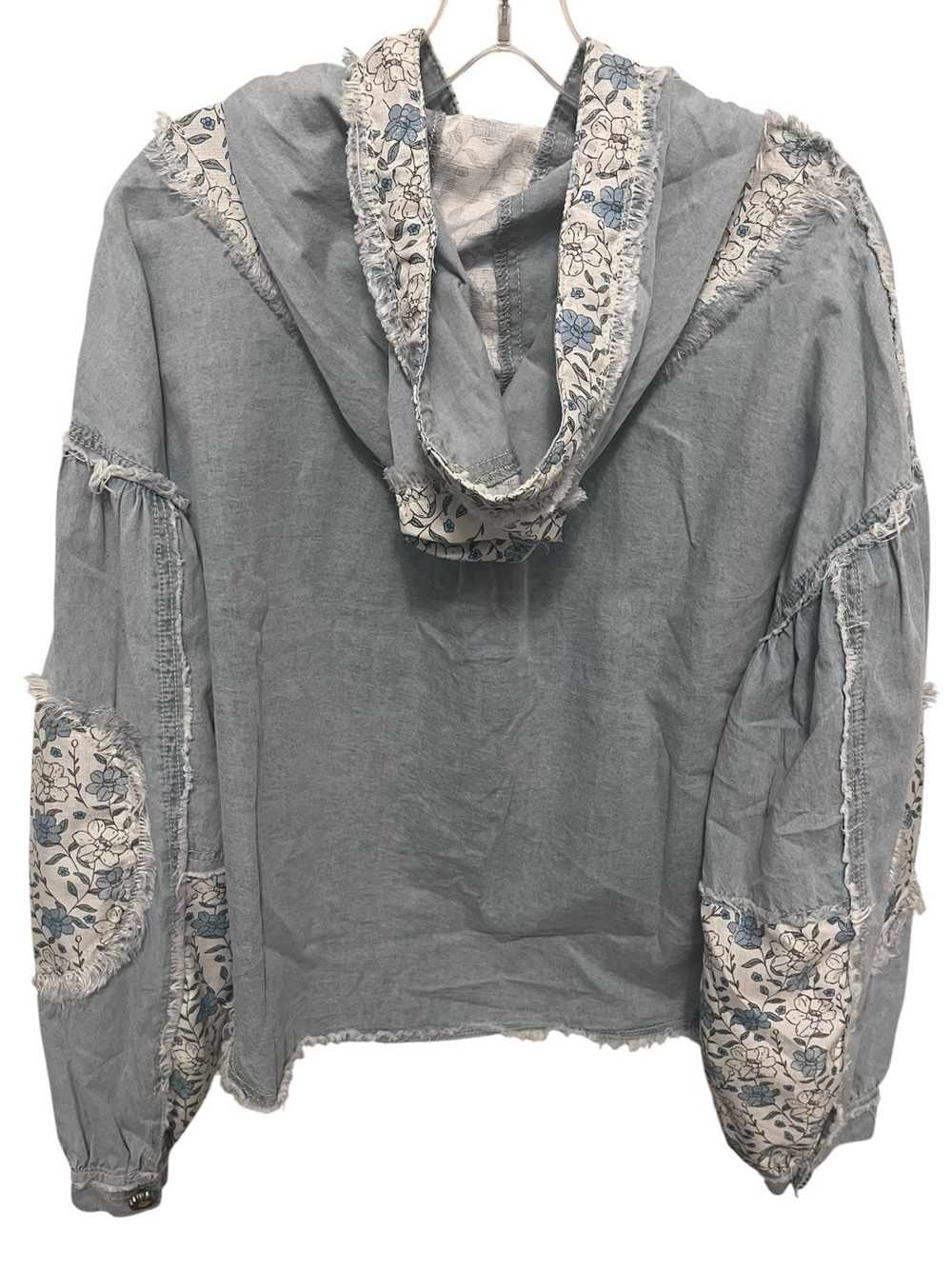POL Boho Patchwork Oversized Lightweight Hooded Jacket in Denim and Floral. - Picture 3 of 8